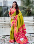 Mehendi Green Soft Silk Pichwai Traditional Zari Woven Saree