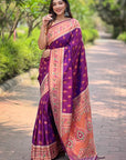 Purple Original Maharashtrian Meenakari Yeola Paithani Silk Zari Woven Saree