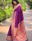 Purple Original Maharashtrian Meenakari Yeola Paithani Silk Zari Woven Saree