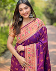 Purple Original Maharashtrian Meenakari Yeola Paithani Silk Zari Woven Saree
