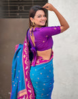 Rama Blue Zari Woven Rajhans Swan Paithani Silk Saree