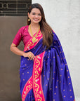 Violet Zari Woven Rajhans Swan Paithani Silk Saree