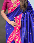 Violet Zari Woven Rajhans Swan Paithani Silk Saree