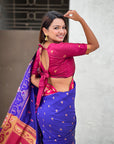 Violet Zari Woven Rajhans Swan Paithani Silk Saree