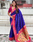 Violet Zari Woven Rajhans Swan Paithani Silk Saree