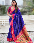 Violet Zari Woven Rajhans Swan Paithani Silk Saree