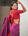Magenta Zari Woven Rajhans Swan Paithani Silk Saree