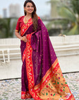 Magenta Zari Woven Rajhans Swan Paithani Silk Saree