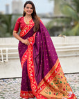 Magenta Zari Woven Rajhans Swan Paithani Silk Saree