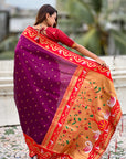 Magenta Zari Woven Rajhans Swan Paithani Silk Saree