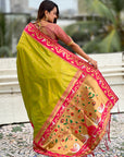 Mehendi Green Zari Woven Rajhans Swan Paithani Silk Saree