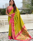 Mehendi Green Zari Woven Rajhans Swan Paithani Silk Saree