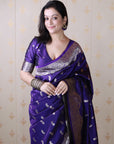 Violet Banarasi Soft Silk Silver Zari Woven Saree