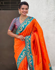 Orange Zari Woven Rajhans Swan Paithani Silk Saree