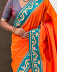 Orange Zari Woven Rajhans Swan Paithani Silk Saree