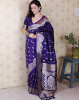 Violet Banarasi Soft Silk Silver Zari Woven Saree