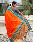 Orange Zari Woven Rajhans Swan Paithani Silk Saree