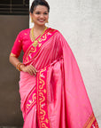 Baby Pink Zari Woven Rajhans Swan Paithani Silk Saree