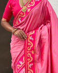 Baby Pink Zari Woven Rajhans Swan Paithani Silk Saree