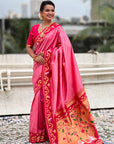 Baby Pink Zari Woven Rajhans Swan Paithani Silk Saree
