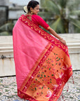 Baby Pink Zari Woven Rajhans Swan Paithani Silk Saree