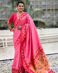 Baby Pink Zari Woven Rajhans Swan Paithani Silk Saree