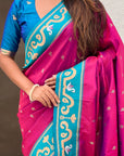 Magenta Zari Woven Rajhans Swan Paithani Silk Saree
