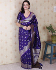 Violet Banarasi Soft Silk Silver Zari Woven Saree