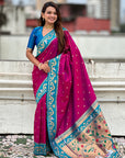 Magenta Zari Woven Rajhans Swan Paithani Silk Saree