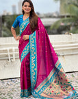 Magenta Zari Woven Rajhans Swan Paithani Silk Saree