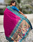 Magenta Zari Woven Rajhans Swan Paithani Silk Saree