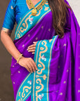Purple Zari Woven Rajhans Swan Paithani Silk Saree