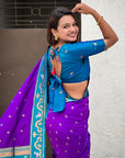 Purple Zari Woven Rajhans Swan Paithani Silk Saree
