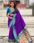 Purple Zari Woven Rajhans Swan Paithani Silk Saree