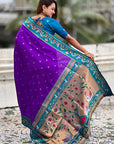 Purple Zari Woven Rajhans Swan Paithani Silk Saree