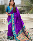 Purple Zari Woven Rajhans Swan Paithani Silk Saree