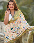 Mehendi Green Tussar Silk Kalamkari Printed Saree with Zari Woven Border