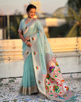 Sky Blue Organza Swan Paithani Silk Zari Woven Saree