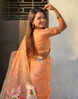 Peach Organza Swan Paithani Silk Zari Woven Saree