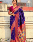 Violet Zari Woven Nath Contrast Yeola Paithani Silk Saree