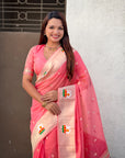 Dark Pink Organza Swan Paithani Silk Zari Woven Saree