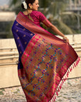Violet Zari Woven Nath Contrast Yeola Paithani Silk Saree