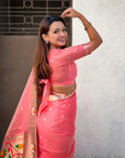 Dark Pink Organza Swan Paithani Silk Zari Woven Saree