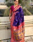 Violet Zari Woven Nath Contrast Yeola Paithani Silk Saree