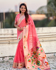 Dark Pink Organza Swan Paithani Silk Zari Woven Saree