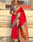 PInk Zari Woven Nath Contrast Yeola Paithani Silk Saree