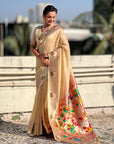 Chickoo Organza Swan Paithani Silk Zari Woven Saree