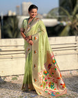Pista Green Organza Swan Paithani Silk Zari Woven Saree