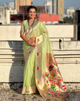 Pista Green Organza Swan Paithani Silk Zari Woven Saree