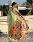 Pista Green Organza Swan Paithani Silk Zari Woven Saree